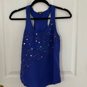 Blue Sleeveless Top with Sequin Accents